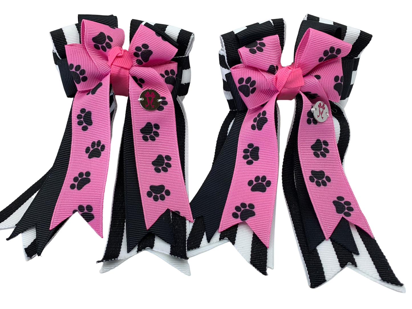 PonyTail Bows 3" Tails PonyTail Bows- Pink Paws/Stripe equestrian team apparel online tack store mobile tack store custom farm apparel custom show stable clothing equestrian lifestyle horse show clothing riding clothes PonyTail Bows | Equestrian Hair Accessories horses equestrian tack store
