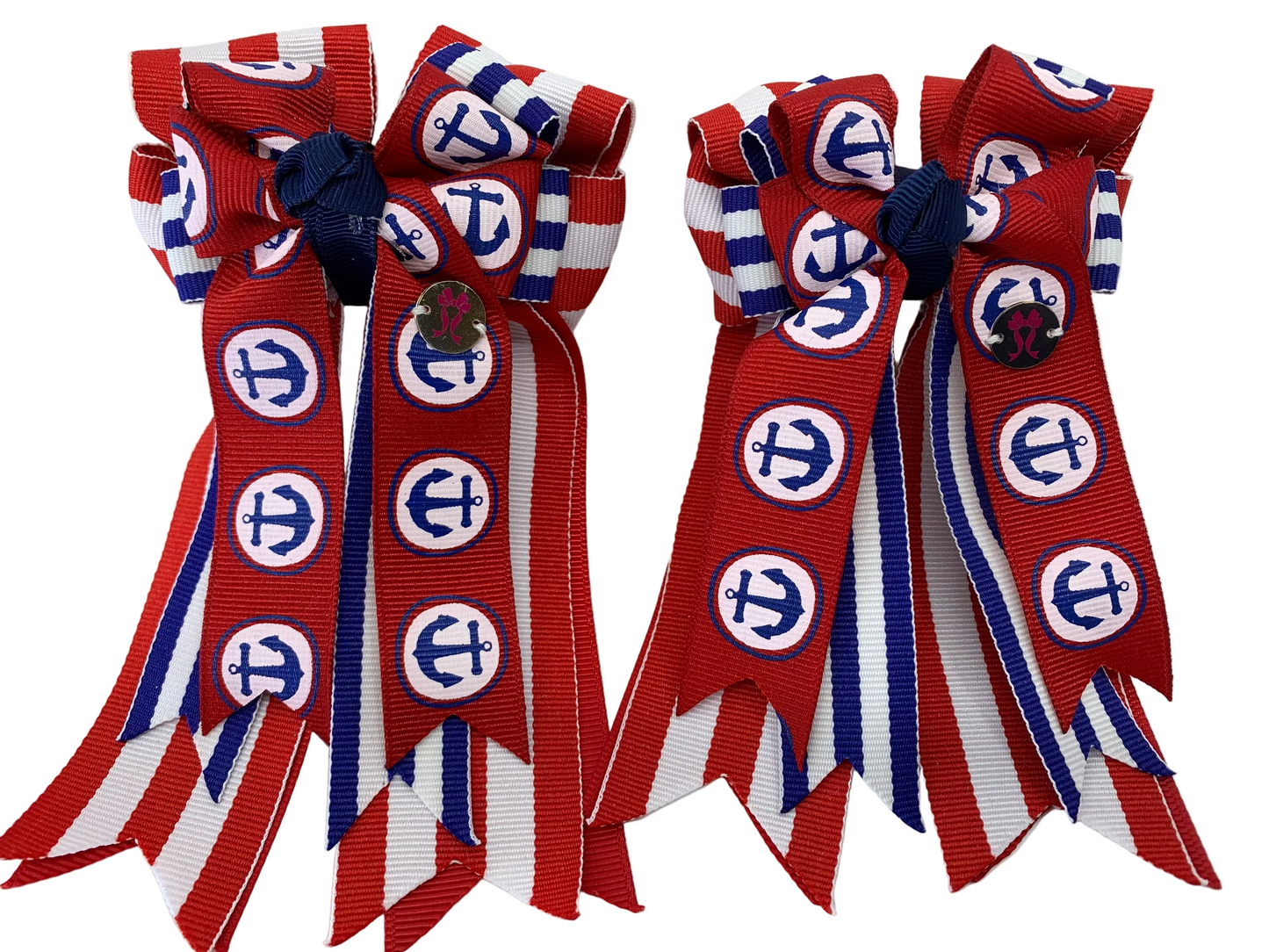 PonyTail Bows 3" Tails PonyTail Bows- Red/White/Blue Anchors equestrian team apparel online tack store mobile tack store custom farm apparel custom show stable clothing equestrian lifestyle horse show clothing riding clothes PonyTail Bows | Equestrian Hair Accessories horses equestrian tack store