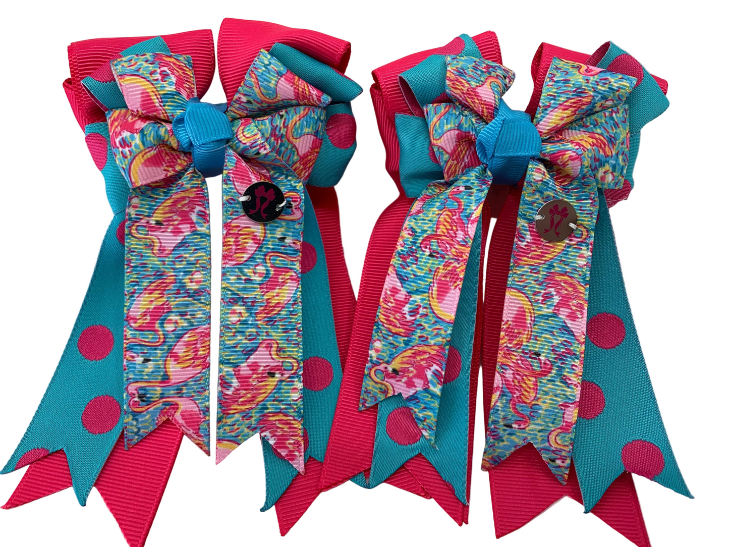 PonyTail Bows 3" Tails PonyTail Bows- Raspberry/Blue Flamingo equestrian team apparel online tack store mobile tack store custom farm apparel custom show stable clothing equestrian lifestyle horse show clothing riding clothes PonyTail Bows | Equestrian Hair Accessories horses equestrian tack store