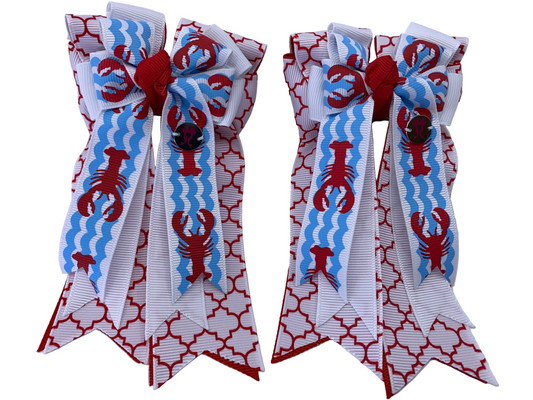 PonyTail Bows 3" Tails PonyTail Bows- Red Motif Lobster equestrian team apparel online tack store mobile tack store custom farm apparel custom show stable clothing equestrian lifestyle horse show clothing riding clothes PonyTail Bows | Equestrian Hair Accessories horses equestrian tack store