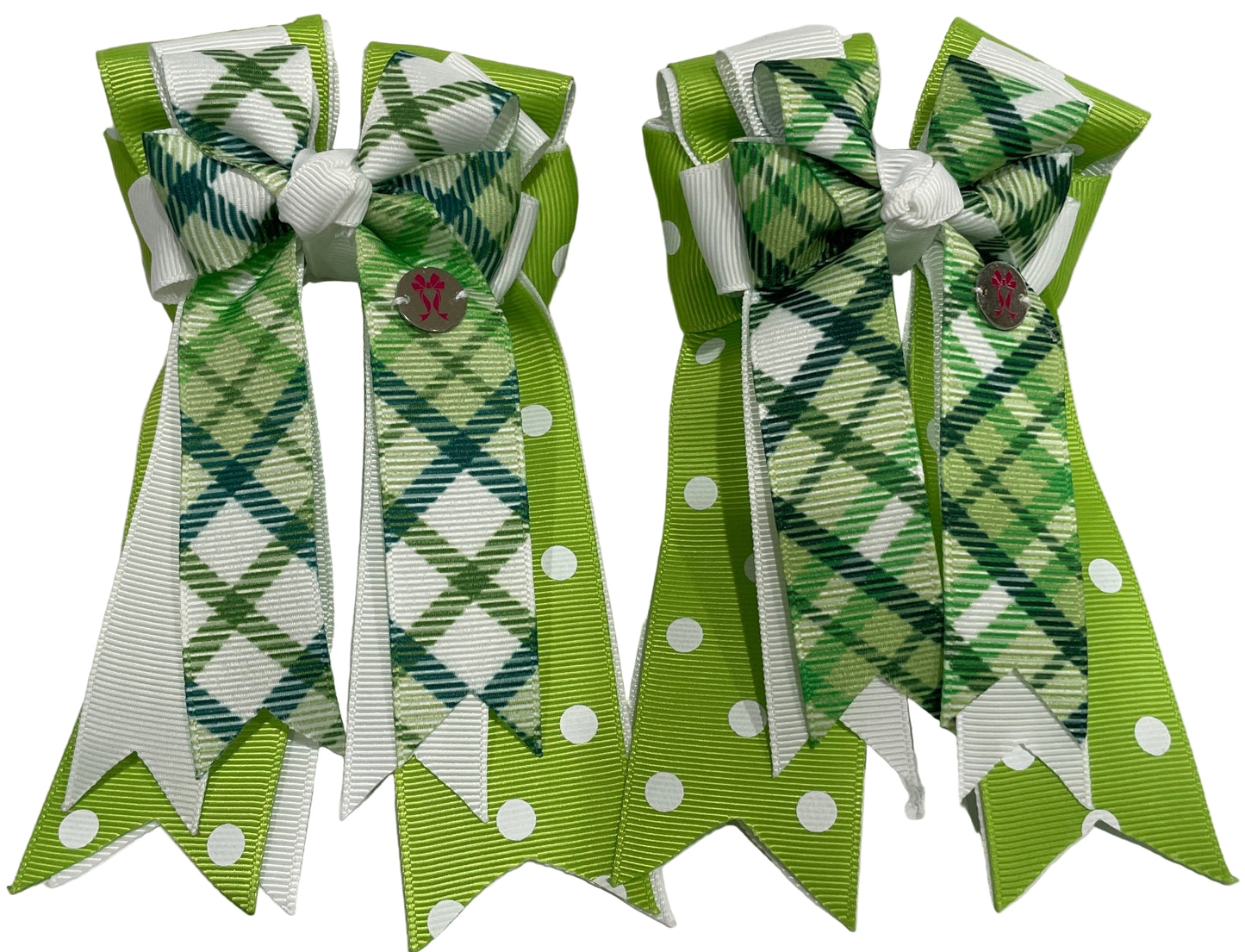 PonyTail Bows 3" Tails Plaid and Polka Green PonyTail Bows equestrian team apparel online tack store mobile tack store custom farm apparel custom show stable clothing equestrian lifestyle horse show clothing riding clothes PonyTail Bows | Equestrian Hair Accessories horses equestrian tack store