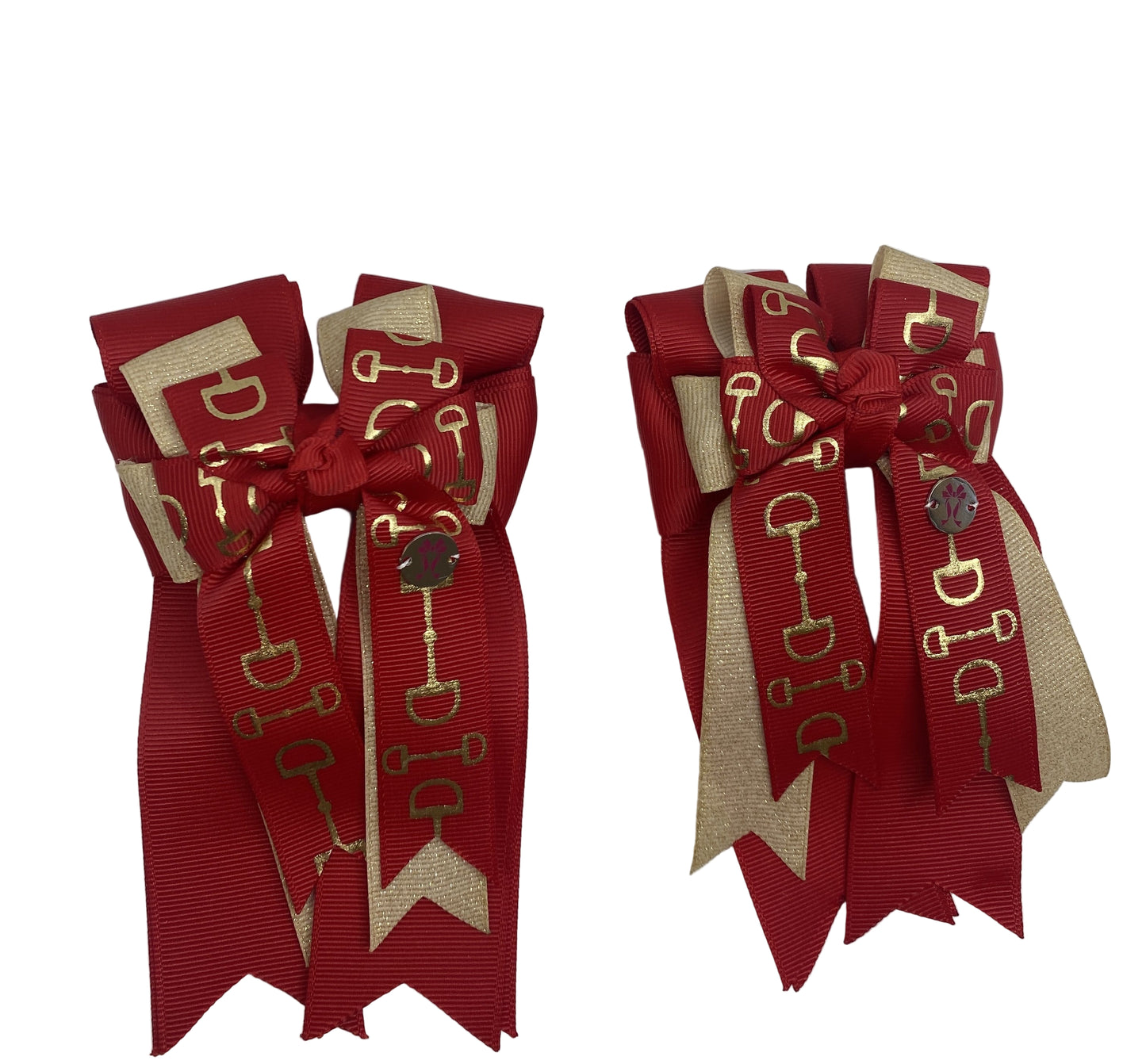 PonyTail Bows 3" Tails Red Gold Bits PonyTail Bows equestrian team apparel online tack store mobile tack store custom farm apparel custom show stable clothing equestrian lifestyle horse show clothing riding clothes PonyTail Bows | Equestrian Hair Accessories horses equestrian tack store