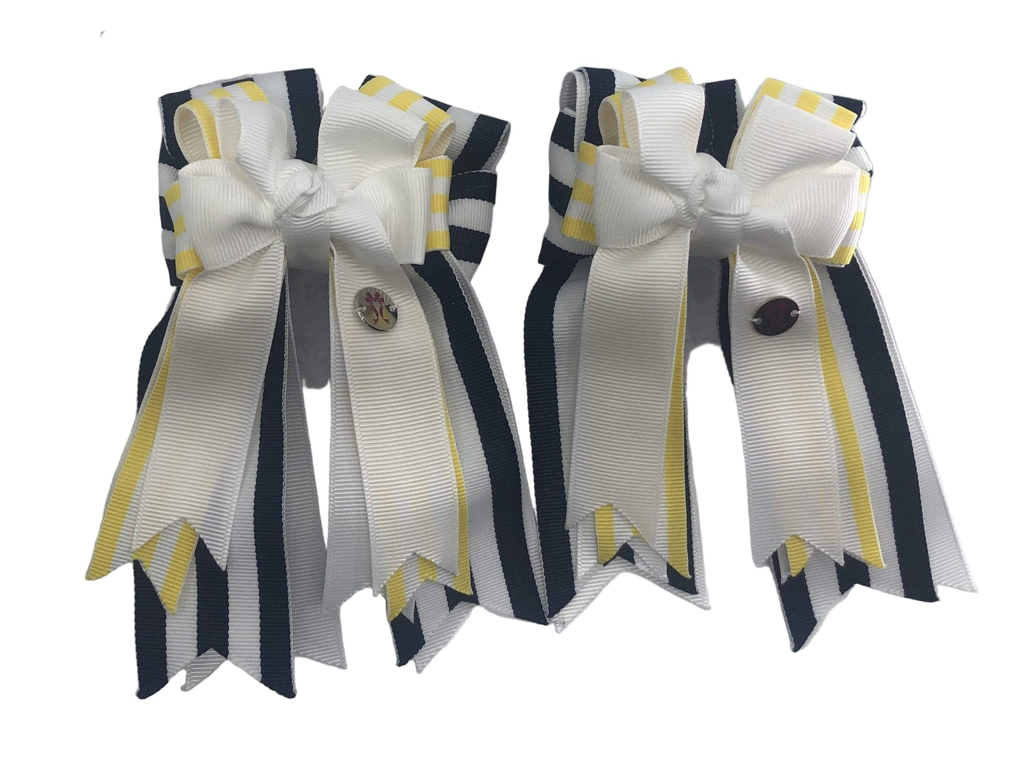 PonyTail Bows 3" Tails Navy Yellow Stripes PonyTail Bows equestrian team apparel online tack store mobile tack store custom farm apparel custom show stable clothing equestrian lifestyle horse show clothing riding clothes PonyTail Bows | Equestrian Hair Accessories horses equestrian tack store