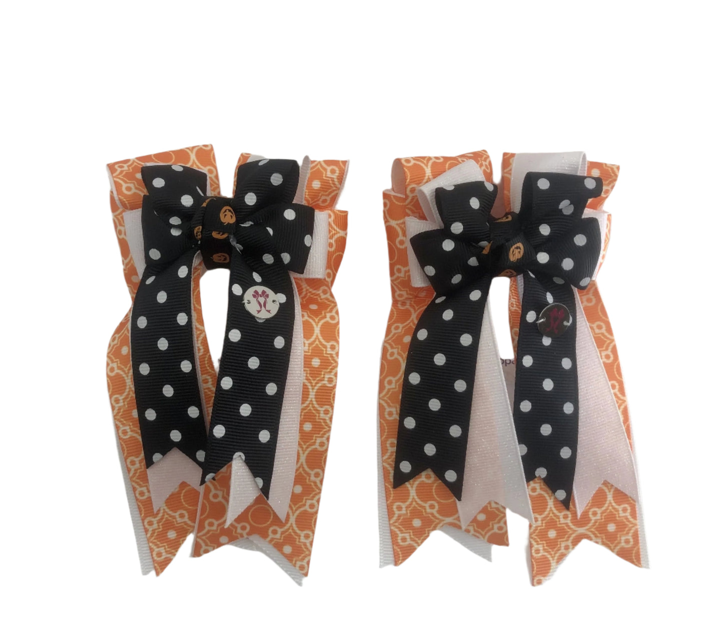 PonyTail Bows 3" Tails Orange White Polka Dot PonyTail Bows equestrian team apparel online tack store mobile tack store custom farm apparel custom show stable clothing equestrian lifestyle horse show clothing riding clothes PonyTail Bows | Equestrian Hair Accessories horses equestrian tack store