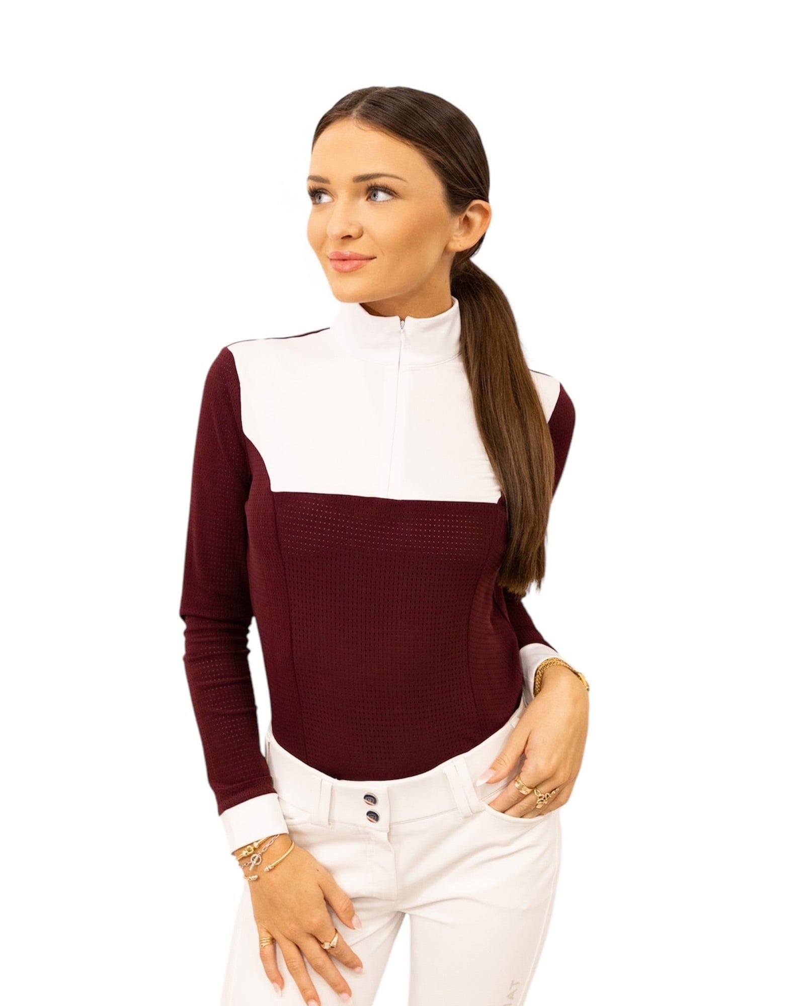 Equisite Elements of Style clothing XS / Cabernet Equisite Elements- Pauline Long Sleeve Show Shirt equestrian team apparel online tack store mobile tack store custom farm apparel custom show stable clothing equestrian lifestyle horse show clothing riding clothes Equisite Elements- Pauline Long Sleeve Show Shirt horses equestrian tack store