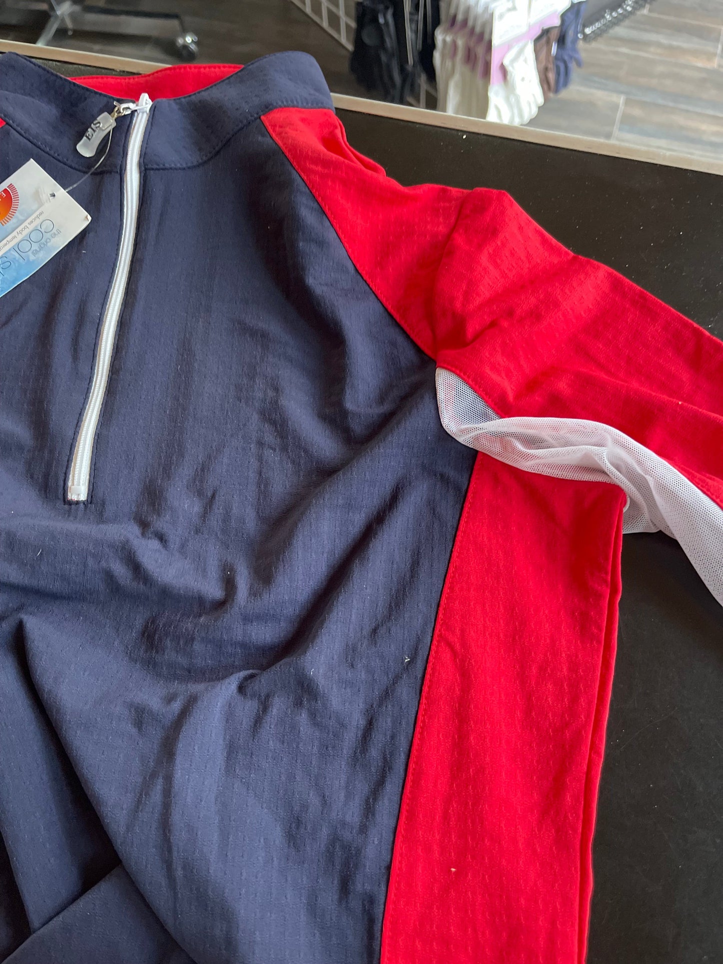 EIS Custom Team Shirts Navy/Red w/White Zip EIS- Sunshirts S equestrian team apparel online tack store mobile tack store custom farm apparel custom show stable clothing equestrian lifestyle horse show clothing riding clothes horses equestrian tack store