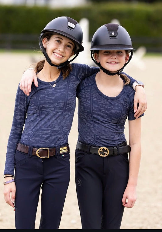 TKEQ Women's Casual Shirt TKEQ- Kennedy Seamless Short Sleeve Shirt- Mini (Denim Camo) equestrian team apparel online tack store mobile tack store custom farm apparel custom show stable clothing equestrian lifestyle horse show clothing riding clothes TKEQ- Kennedy Seamless Short Sleeve Shirt- Mini (Denim Camo) horses equestrian tack store