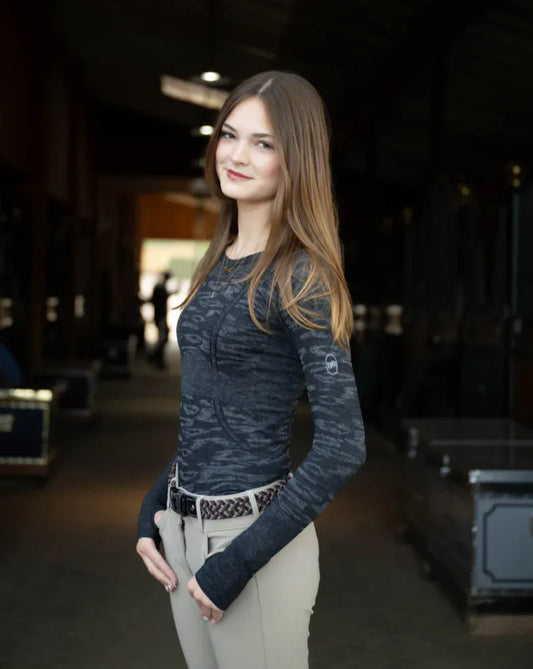 Barn Babe Equestrian Schooling Shirt S / Heather Black Camo Barn Babe- Tech Shirt (Long Sleeve) equestrian team apparel online tack store mobile tack store custom farm apparel custom show stable clothing equestrian lifestyle horse show clothing riding clothes Barn Babe- Tech Shirt (Long Sleeve) horses equestrian tack store