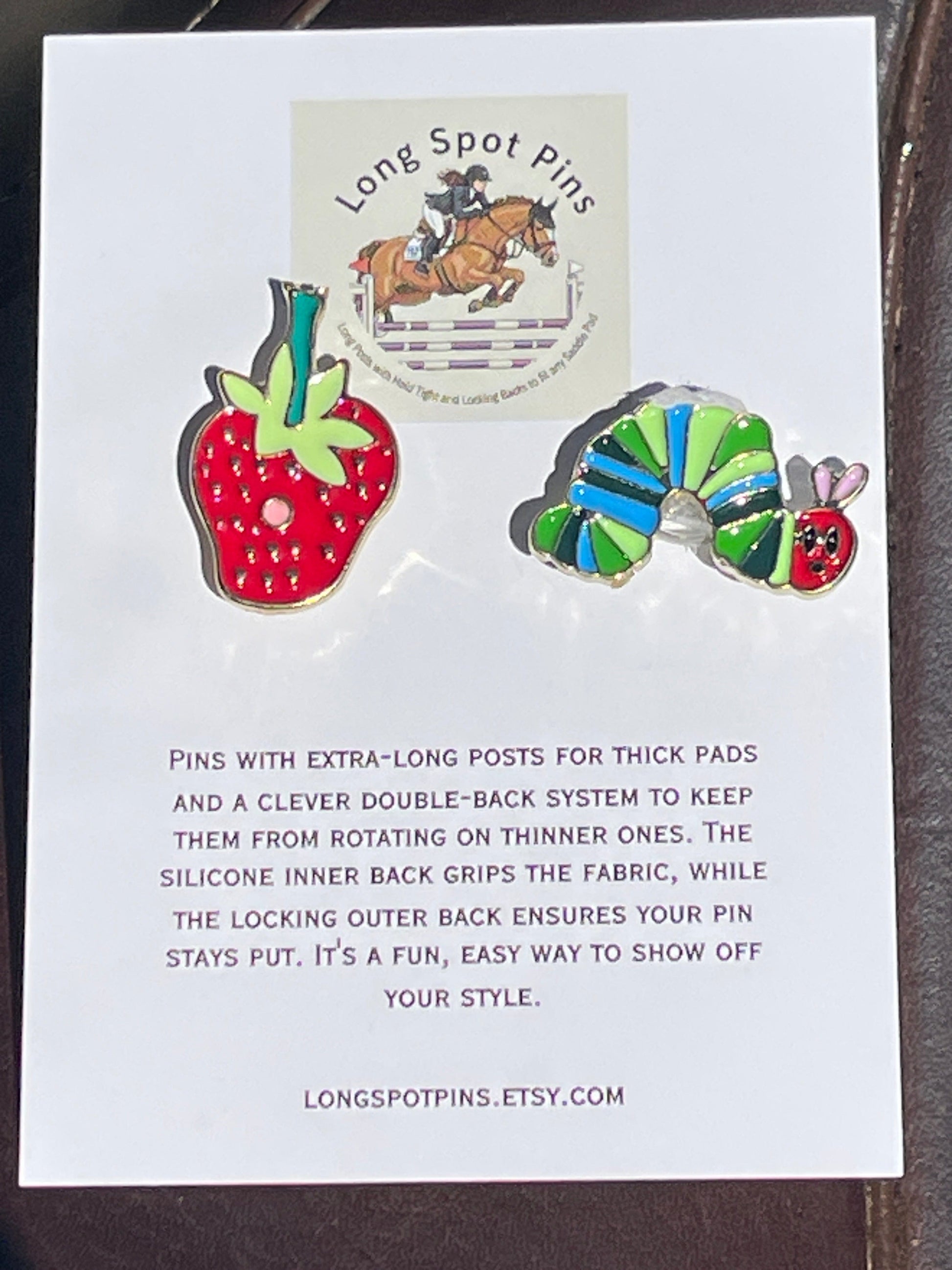 Long Spot Pins Catapillaer/Strawberry Long Spot Pins- Number Pins equestrian team apparel online tack store mobile tack store custom farm apparel custom show stable clothing equestrian lifestyle horse show clothing riding clothes Long Spot Pins- Number Pins horses equestrian tack store