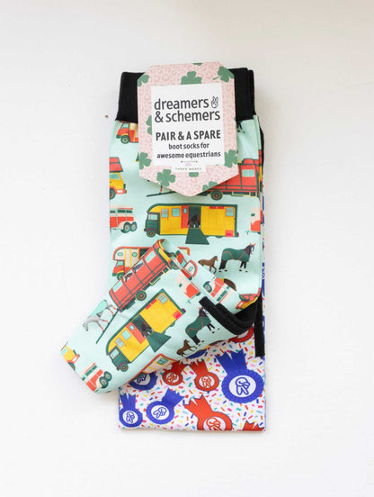 dreamers & schemers Boot Socks Dreamers & Schemers- The Pony Island (Retro Trailers) equestrian team apparel online tack store mobile tack store custom farm apparel custom show stable clothing equestrian lifestyle horse show clothing riding clothes Dreamers & Schemers- The Pony Island (Retro Trailers) horses equestrian tack store