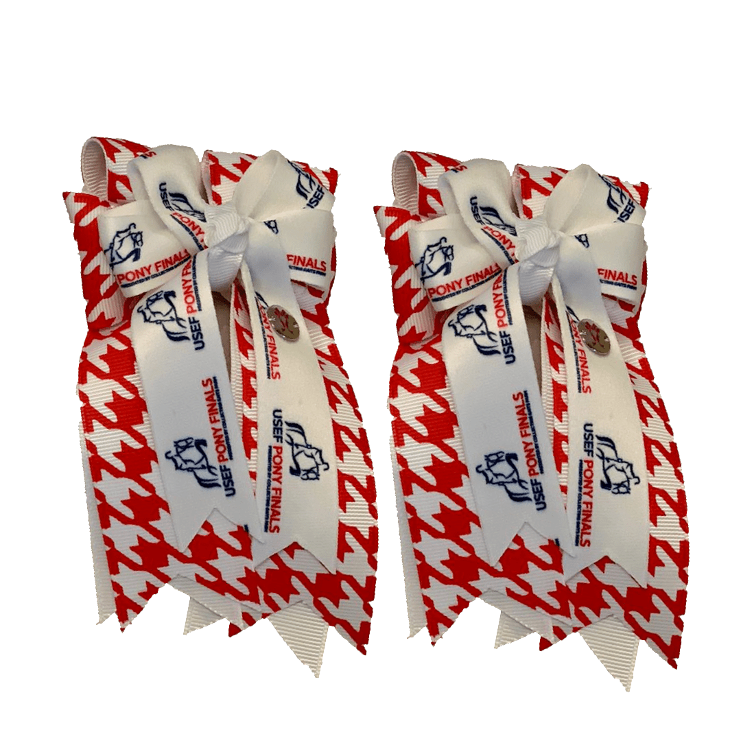 Ponytail Bows Online 3" Tails PF Red Houndstooth Show Bows equestrian team apparel online tack store mobile tack store custom farm apparel custom show stable clothing equestrian lifestyle horse show clothing riding clothes PF Red Houndstooth Show Bows horses equestrian tack store