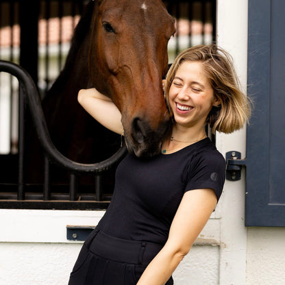 TKEQ Women's Casual Shirt TKEQ- Kennedy Seamless Short Sleeve V Neck (Black) equestrian team apparel online tack store mobile tack store custom farm apparel custom show stable clothing equestrian lifestyle horse show clothing riding clothes TKEQ- Kennedy Seamless Short Sleeve V Neck (Black) horses equestrian tack store