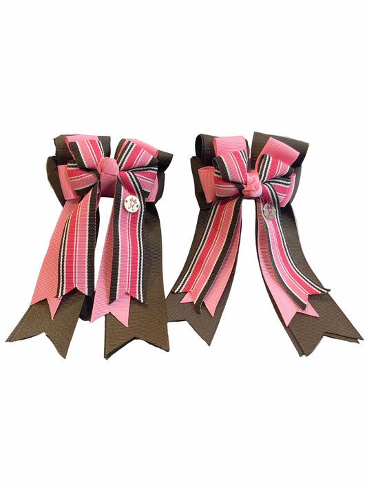 Ponytail Bows Online 3" Tails PonyTail Bows- Stripes (Chocolate/Light Pink) equestrian team apparel online tack store mobile tack store custom farm apparel custom show stable clothing equestrian lifestyle horse show clothing riding clothes PonyTail Bows- Stripes (Chocolate/Light Pink) horses equestrian tack store