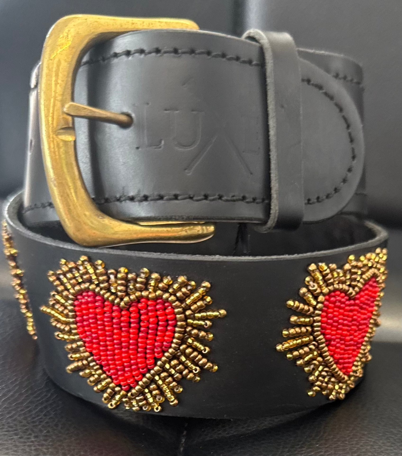 Zinj Designs Belt Red Heart with star burst Belt- 1.75" Beaded Assorted Designs XXS equestrian team apparel online tack store mobile tack store custom farm apparel custom show stable clothing equestrian lifestyle horse show clothing riding clothes Belt- 1.75" Beaded Assorted Designs XXS horses equestrian tack store