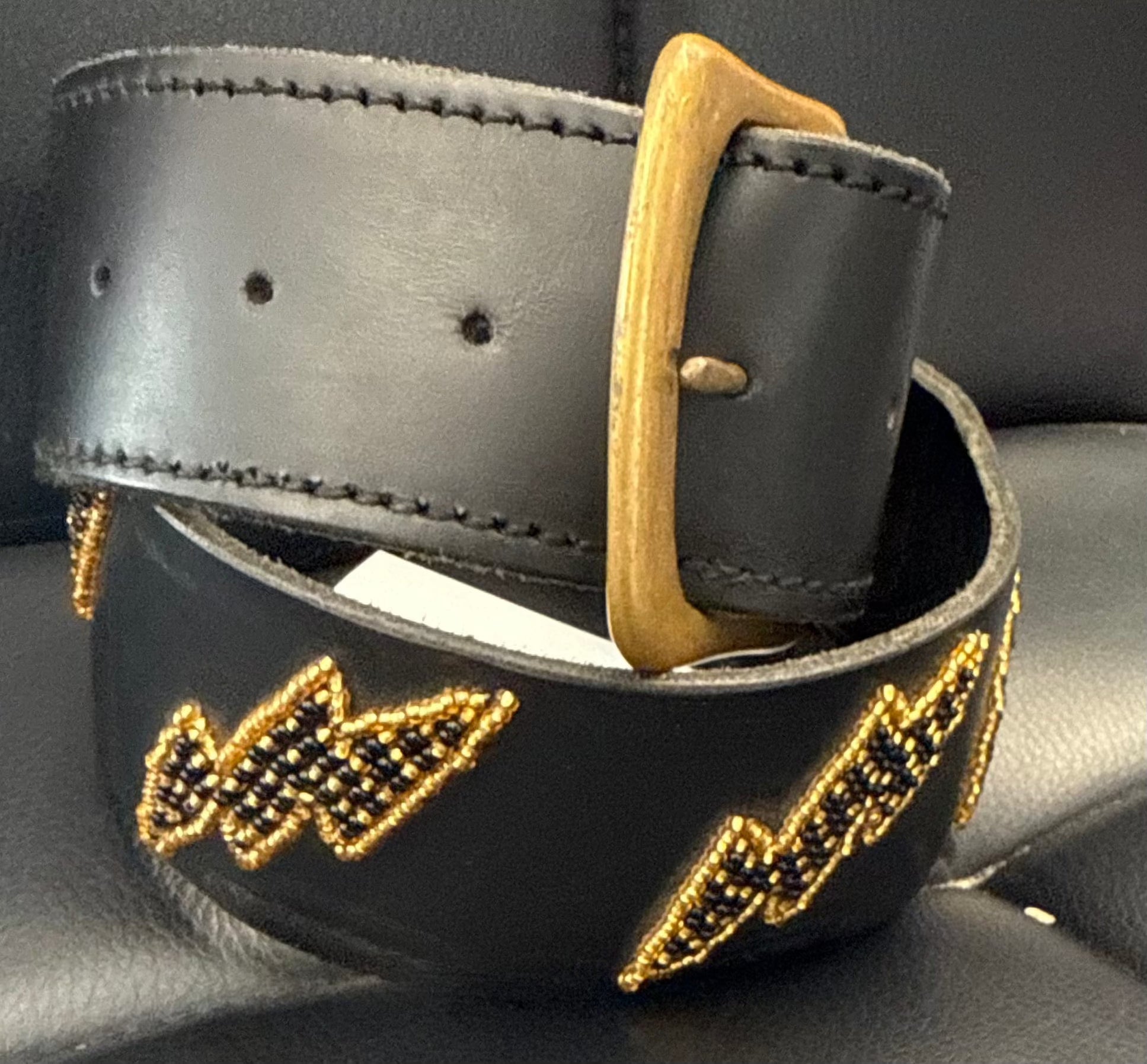 Zinj Designs Belt Lightning black gold Belt- 1.75" Beaded Assorted Designs XXS equestrian team apparel online tack store mobile tack store custom farm apparel custom show stable clothing equestrian lifestyle horse show clothing riding clothes Belt- 1.75" Beaded Assorted Designs XXS horses equestrian tack store
