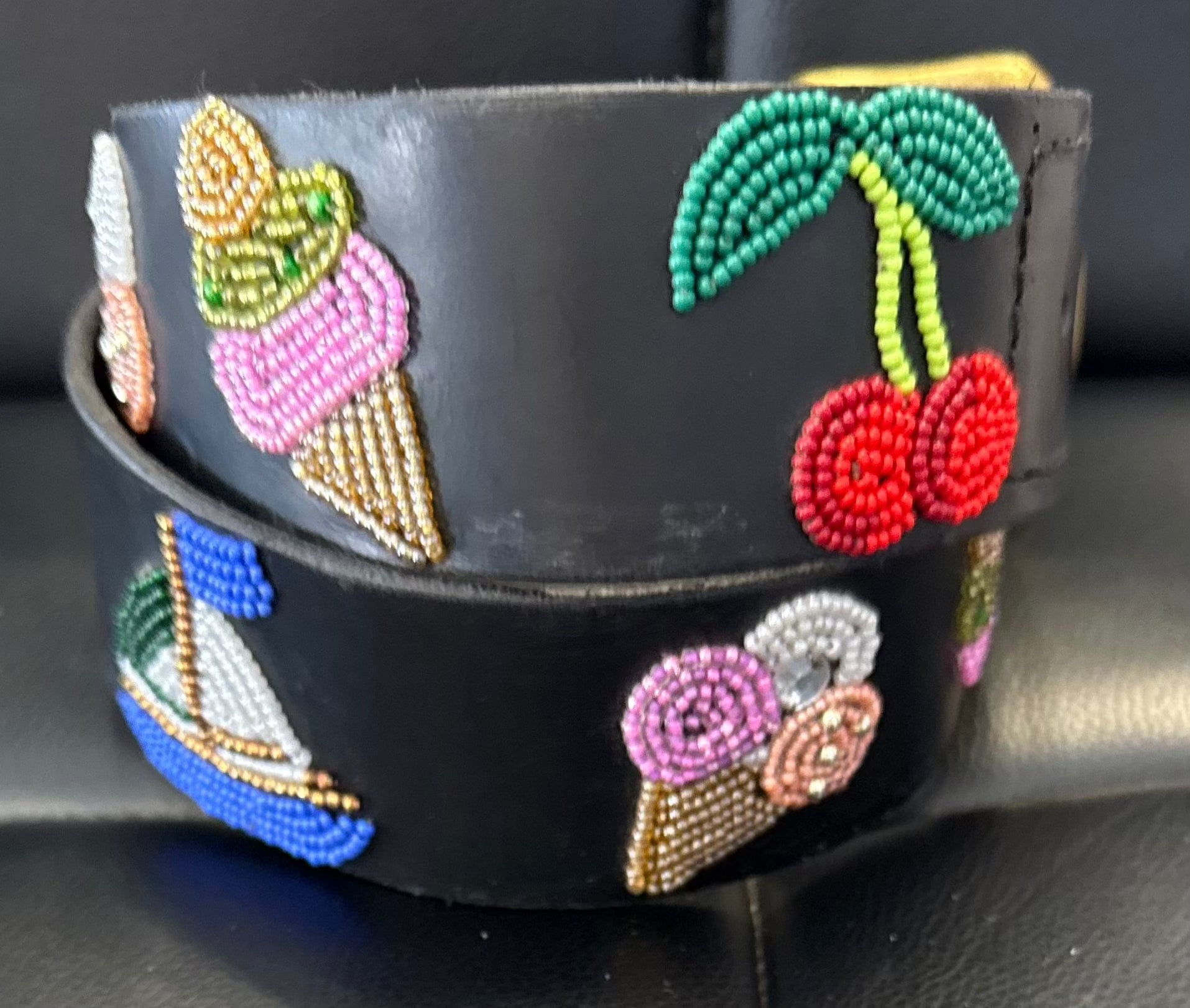 Zinj Designs Cherry Sailboat IceCream Belt- 1.75" Beaded Assorted Designs XS equestrian team apparel online tack store mobile tack store custom farm apparel custom show stable clothing equestrian lifestyle horse show clothing riding clothes Belt- 1.75" Beaded Assorted Designs XS horses equestrian tack store
