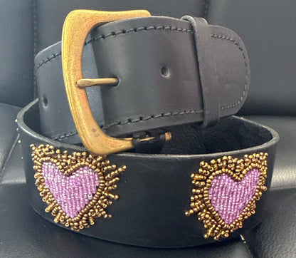 Zinj Designs Pink Heart Burst Belt- 1.75" Beaded Assorted Designs XS equestrian team apparel online tack store mobile tack store custom farm apparel custom show stable clothing equestrian lifestyle horse show clothing riding clothes Belt- 1.75" Beaded Assorted Designs XS horses equestrian tack store