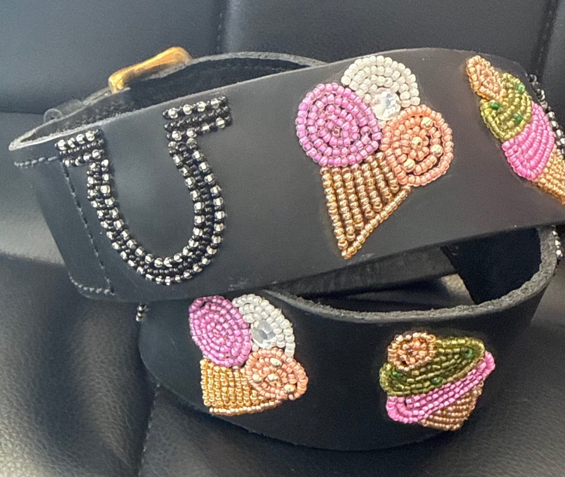 Zinj Designs Ice cream and Horse shoes Belt- 1.75" Beaded Assorted Designs M/L equestrian team apparel online tack store mobile tack store custom farm apparel custom show stable clothing equestrian lifestyle horse show clothing riding clothes Belt- 1.75" Beaded Assorted Designs M/L horses equestrian tack store