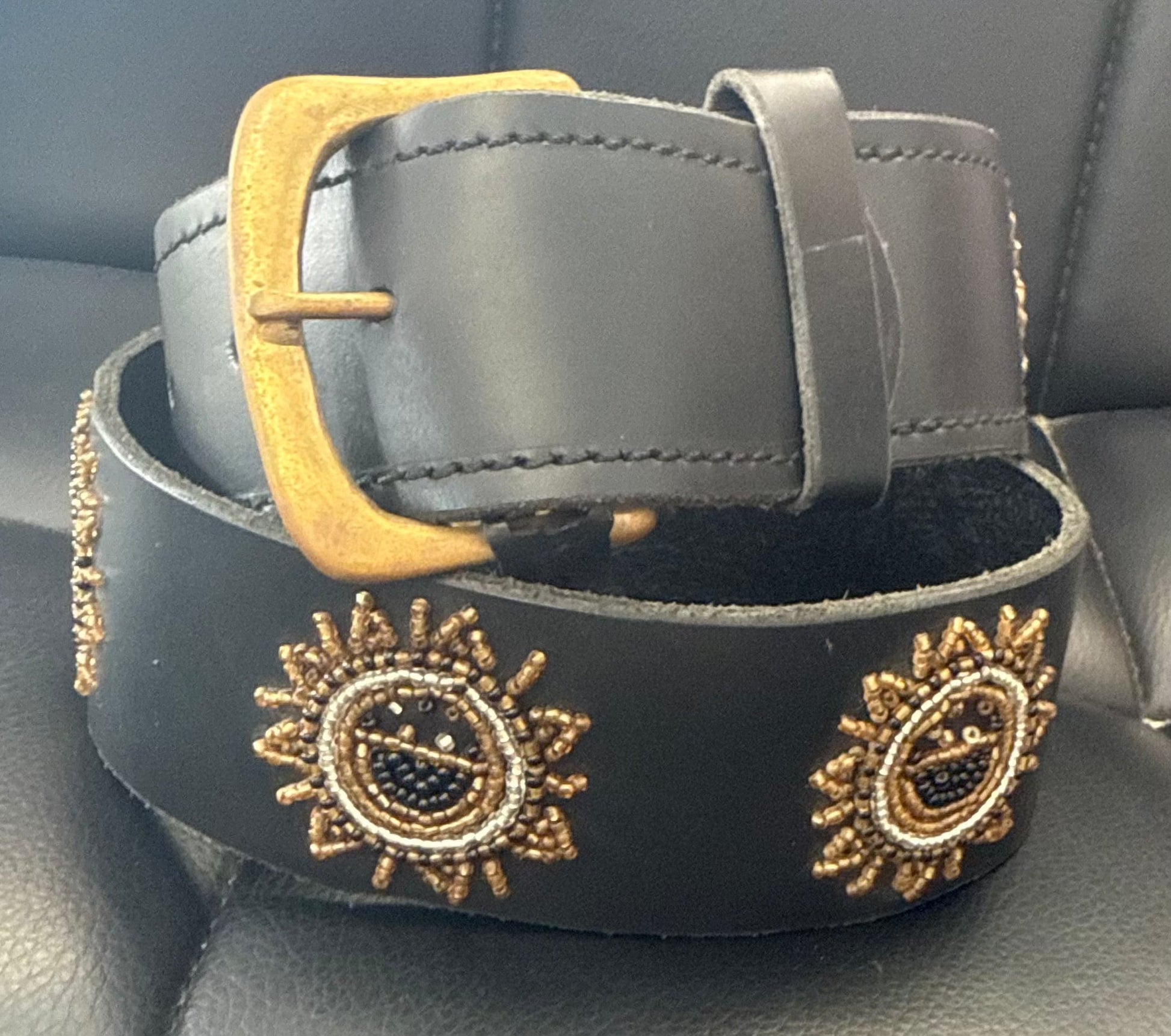 Zinj Designs Sun Gold/Black Belt- 1.75" Beaded Assorted Designs XS equestrian team apparel online tack store mobile tack store custom farm apparel custom show stable clothing equestrian lifestyle horse show clothing riding clothes Belt- 1.75" Beaded Assorted Designs XS horses equestrian tack store