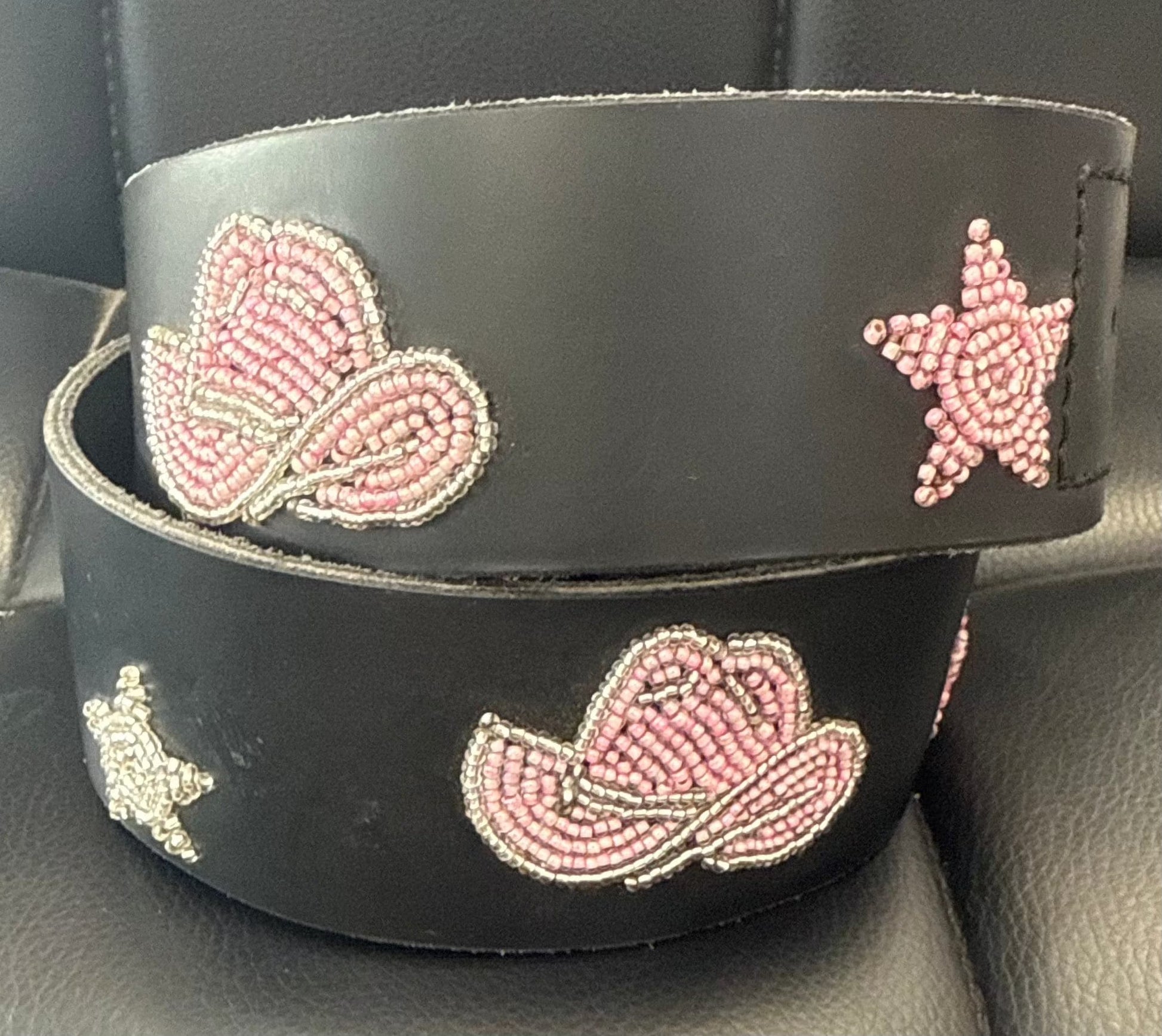 Zinj Designs Pink Star Cowgirl Hat and Boots Belt- 1.75" Beaded Assorted Designs XS equestrian team apparel online tack store mobile tack store custom farm apparel custom show stable clothing equestrian lifestyle horse show clothing riding clothes Belt- 1.75" Beaded Assorted Designs XS horses equestrian tack store