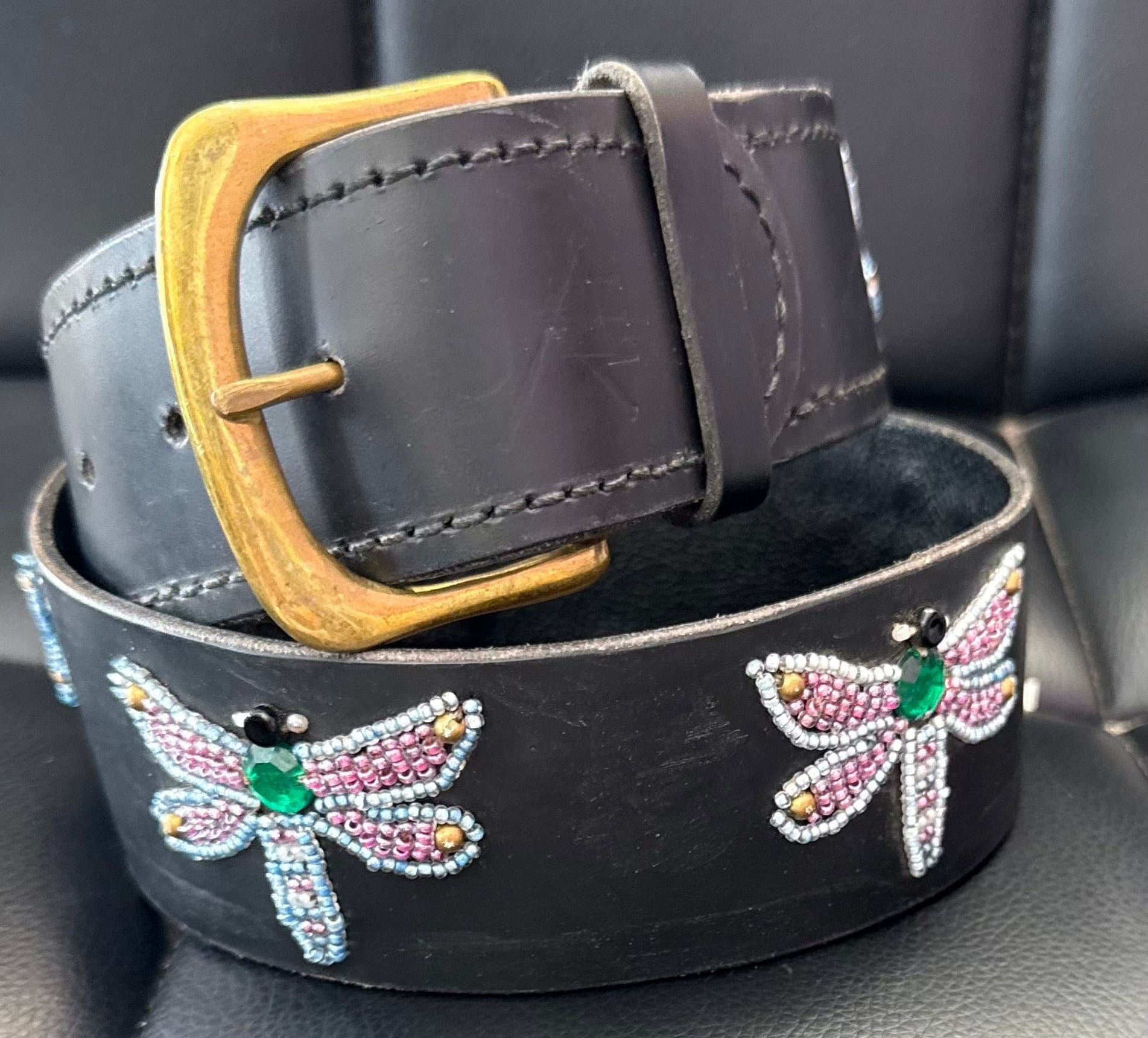 Zinj Designs Pink DragonFly Belt- 1.75" Beaded Assorted Designs XS equestrian team apparel online tack store mobile tack store custom farm apparel custom show stable clothing equestrian lifestyle horse show clothing riding clothes Belt- 1.75" Beaded Assorted Designs XS horses equestrian tack store