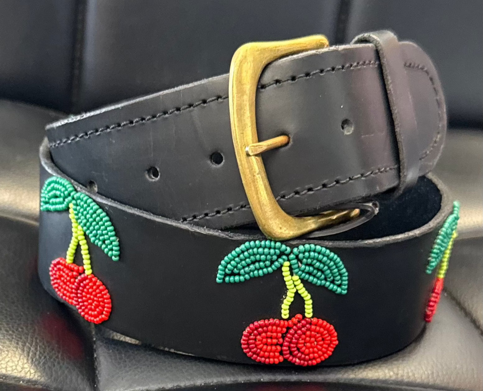 Zinj Designs Cherries Belt- 1.75" Beaded Assorted Designs M/L equestrian team apparel online tack store mobile tack store custom farm apparel custom show stable clothing equestrian lifestyle horse show clothing riding clothes Belt- 1.75" Beaded Assorted Designs M/L horses equestrian tack store