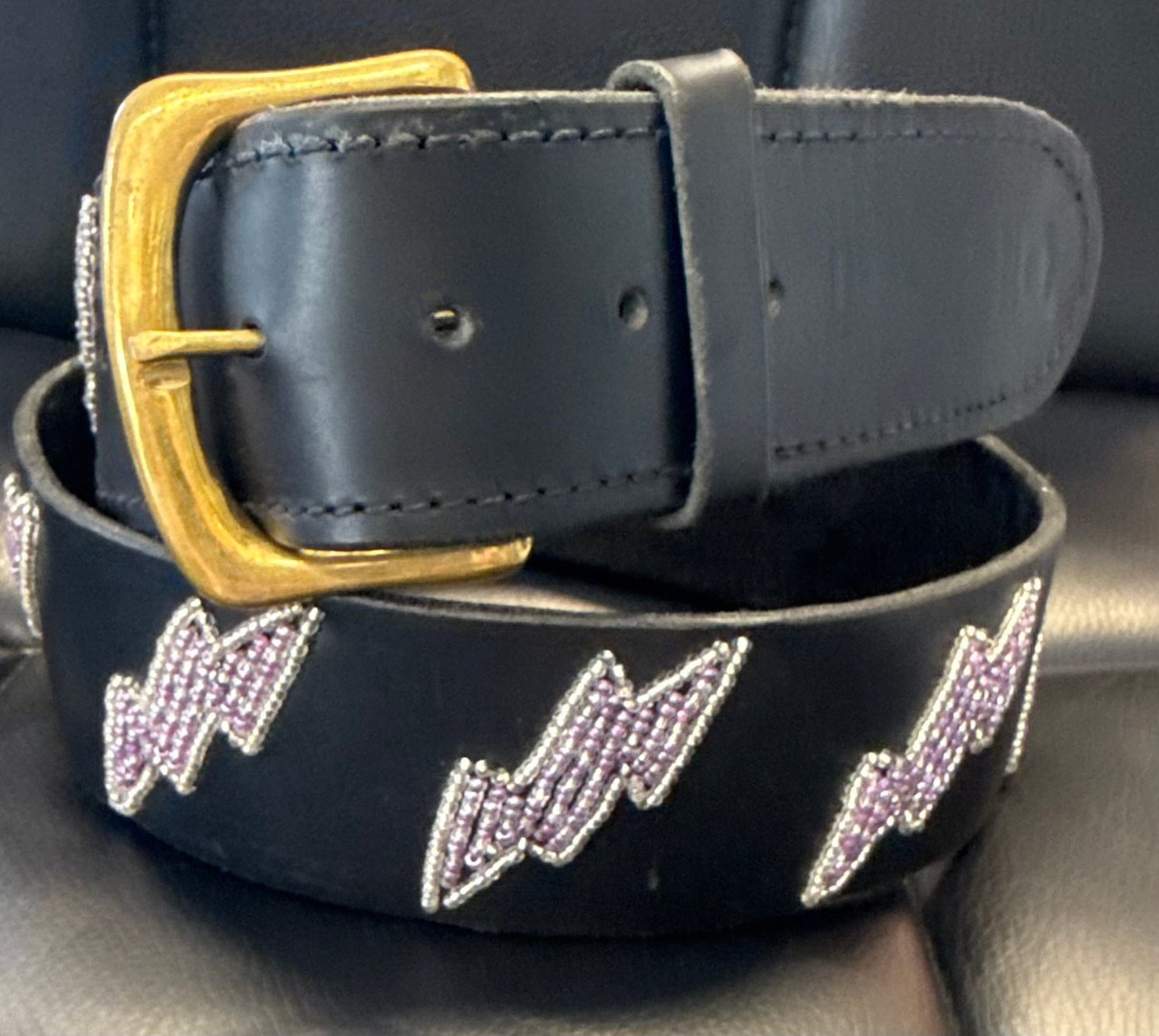 Zinj Designs Purple Lightning Bolt Belt- 1.75" Beaded Assorted Designs M/L equestrian team apparel online tack store mobile tack store custom farm apparel custom show stable clothing equestrian lifestyle horse show clothing riding clothes Belt- 1.75" Beaded Assorted Designs M/L horses equestrian tack store