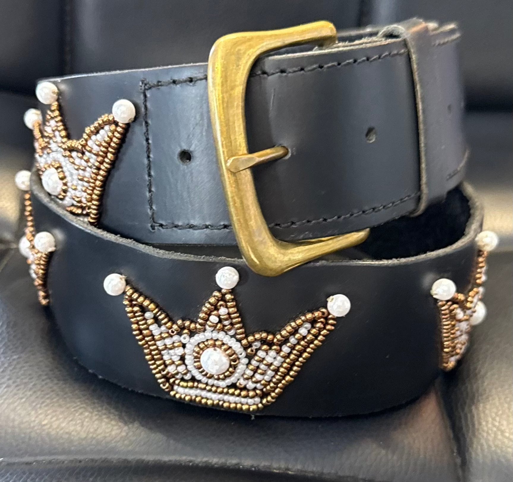 Zinj Designs Crowns Belt- 1.75" Beaded Assorted Designs M/L equestrian team apparel online tack store mobile tack store custom farm apparel custom show stable clothing equestrian lifestyle horse show clothing riding clothes Belt- 1.75" Beaded Assorted Designs M/L horses equestrian tack store