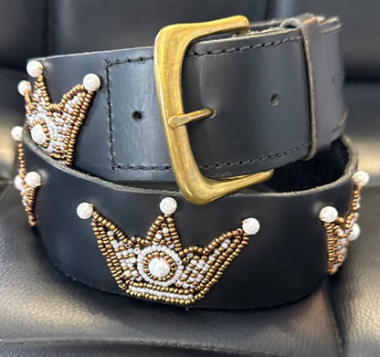 Zinj Designs Crowns Belt- 1.75" Beaded Assorted Designs M/L equestrian team apparel online tack store mobile tack store custom farm apparel custom show stable clothing equestrian lifestyle horse show clothing riding clothes Belt- 1.75" Beaded Assorted Designs M/L horses equestrian tack store