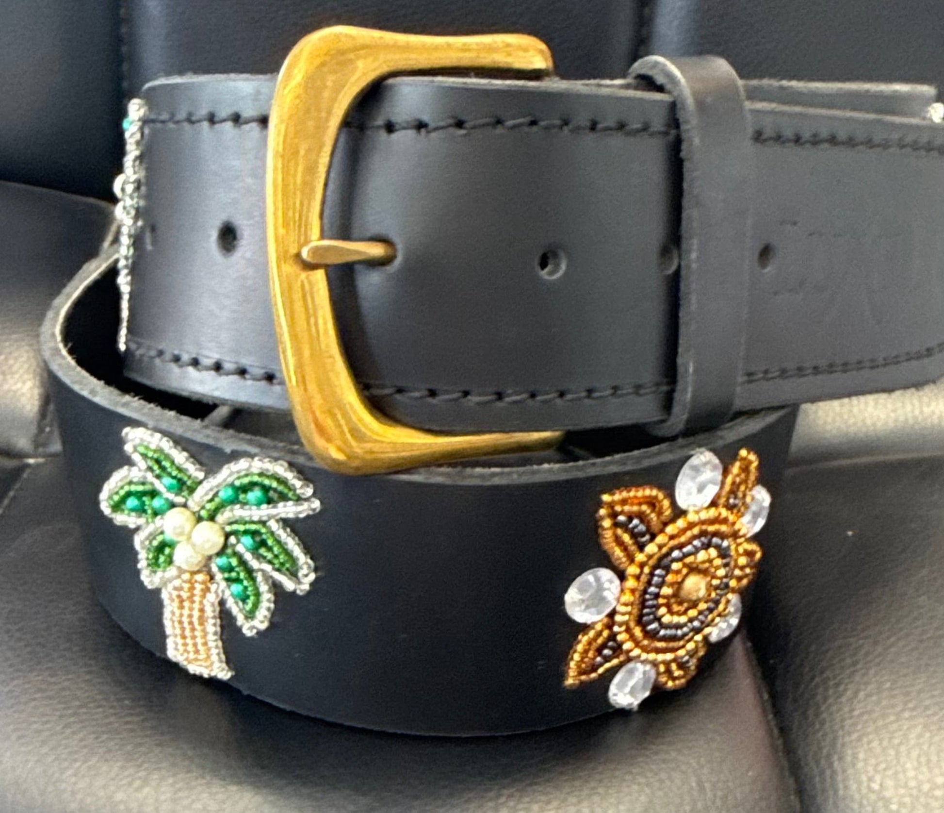 Zinj Designs Palms Trees and Suns Belt- 1.75" Beaded Assorted Designs S/M equestrian team apparel online tack store mobile tack store custom farm apparel custom show stable clothing equestrian lifestyle horse show clothing riding clothes Belt- 1.75" Beaded Assorted Designs S/M horses equestrian tack store