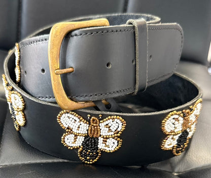 Zinj Designs Butterfly White Belt- 1.75" Beaded Assorted Designs M equestrian team apparel online tack store mobile tack store custom farm apparel custom show stable clothing equestrian lifestyle horse show clothing riding clothes Belt- 1.75" Beaded Assorted Designs M horses equestrian tack store