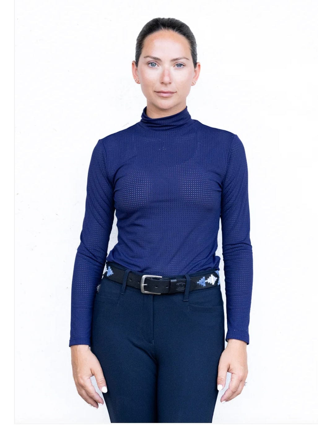 Equisite Elements of Style Women's Shirt XS / Midnight Blue Equisite Elements- Alesia High Collar Technical Top equestrian team apparel online tack store mobile tack store custom farm apparel custom show stable clothing equestrian lifestyle horse show clothing riding clothes horses equestrian tack store