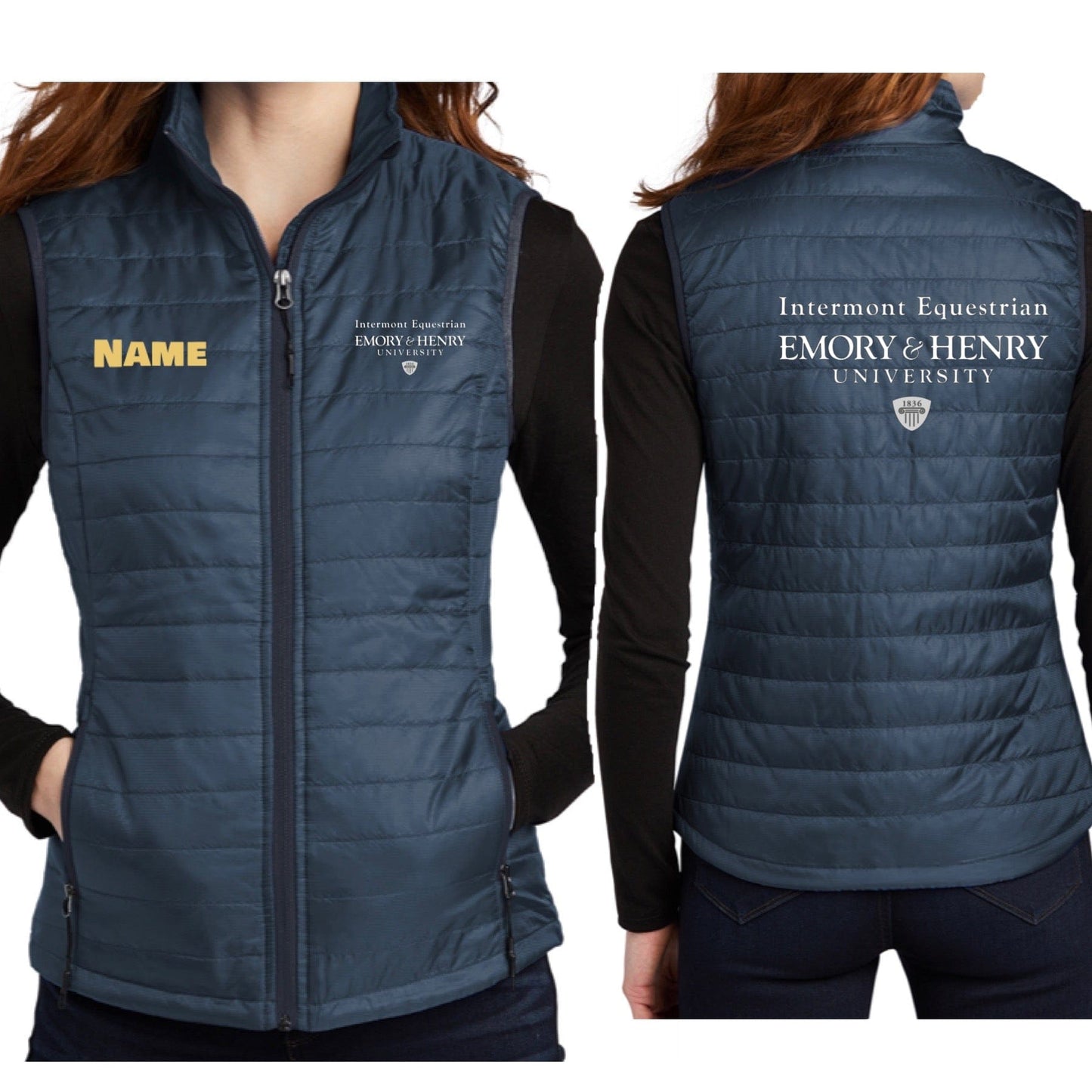 Equestrian Team Apparel Custom Vests Emory & Henry- Puffy Jacket & Vest equestrian team apparel online tack store mobile tack store custom farm apparel custom show stable clothing equestrian lifestyle horse show clothing riding clothes horses equestrian tack store