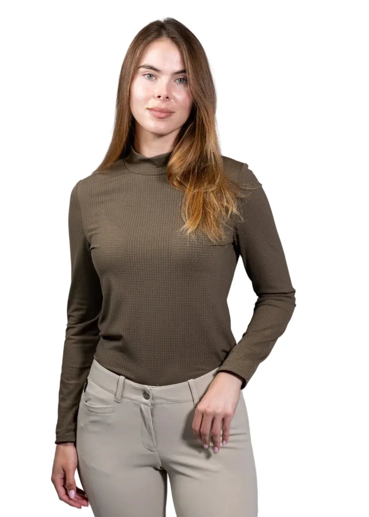 Equisite Elements of Style Women's Shirt XXS / Agave Equisite Elements- Alesia High Collar Technical Top equestrian team apparel online tack store mobile tack store custom farm apparel custom show stable clothing equestrian lifestyle horse show clothing riding clothes Equisite Elements- Alesia High Collar Technical Top horses equestrian tack store