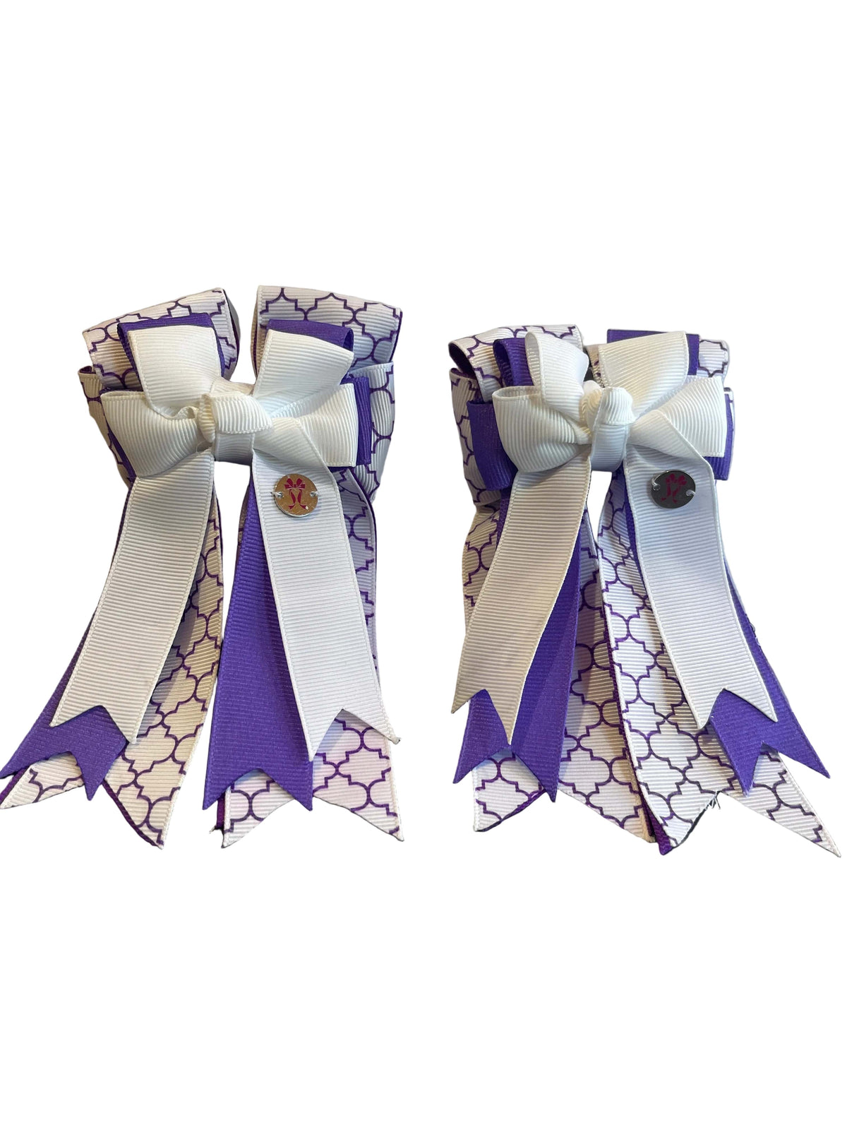 Ponytail Bows Online 3" Tails PonyTail Bows-Motifs (Purple/White) equestrian team apparel online tack store mobile tack store custom farm apparel custom show stable clothing equestrian lifestyle horse show clothing riding clothes PonyTail Bows-Motifs (Purple/White) horses equestrian tack store