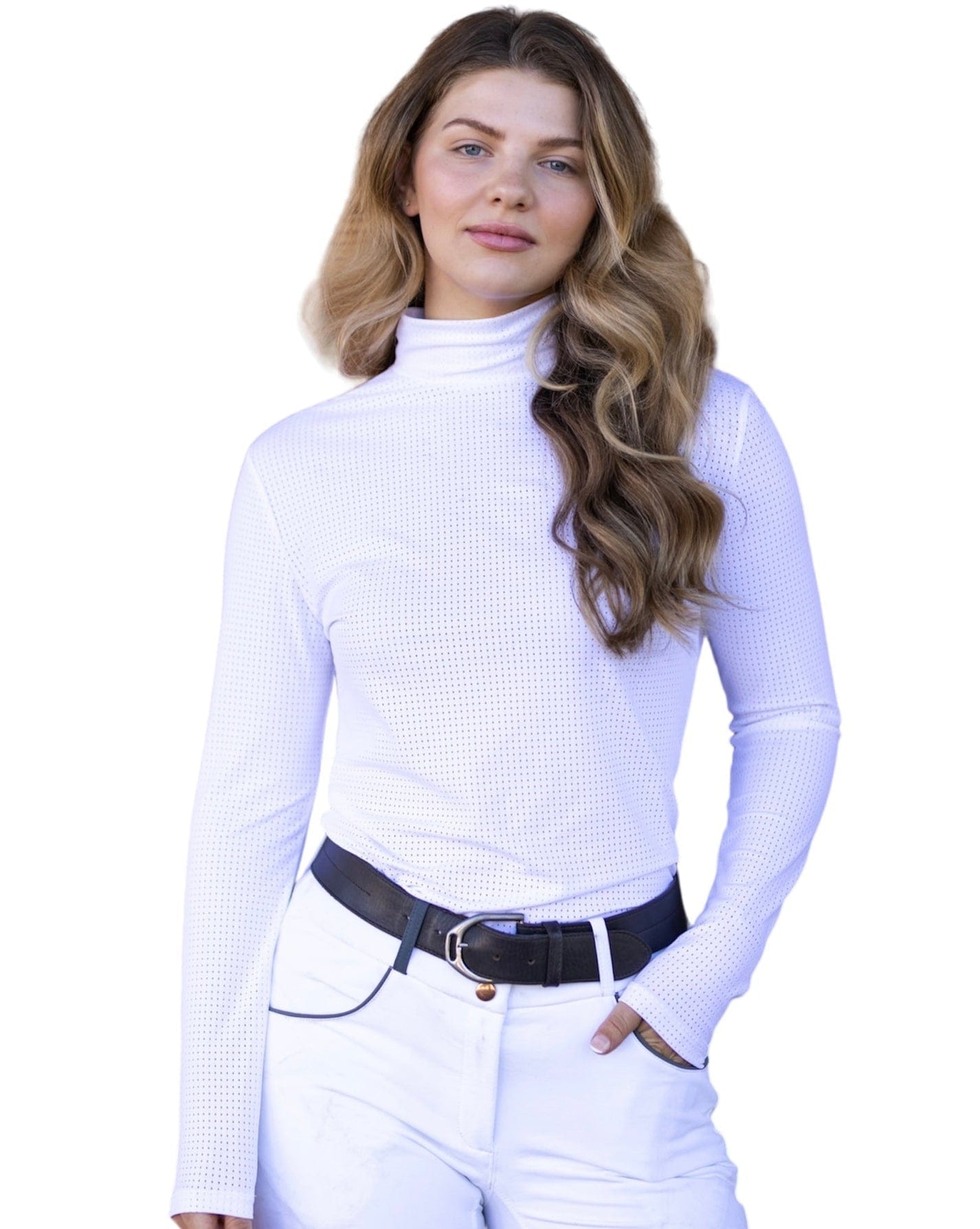 Equisite Elements of Style Women's Shirt XS / White Equisite Elements- Alesia High Collar Technical Top equestrian team apparel online tack store mobile tack store custom farm apparel custom show stable clothing equestrian lifestyle horse show clothing riding clothes horses equestrian tack store