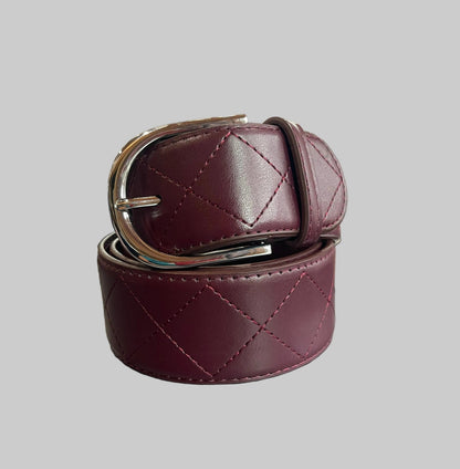 Mane Street Belt Burgundy/Silver Buckle / XXS Mane Street- Quilted Leather Belts equestrian team apparel online tack store mobile tack store custom farm apparel custom show stable clothing equestrian lifestyle horse show clothing riding clothes Mane Street- Quilted Leather Belts horses equestrian tack store