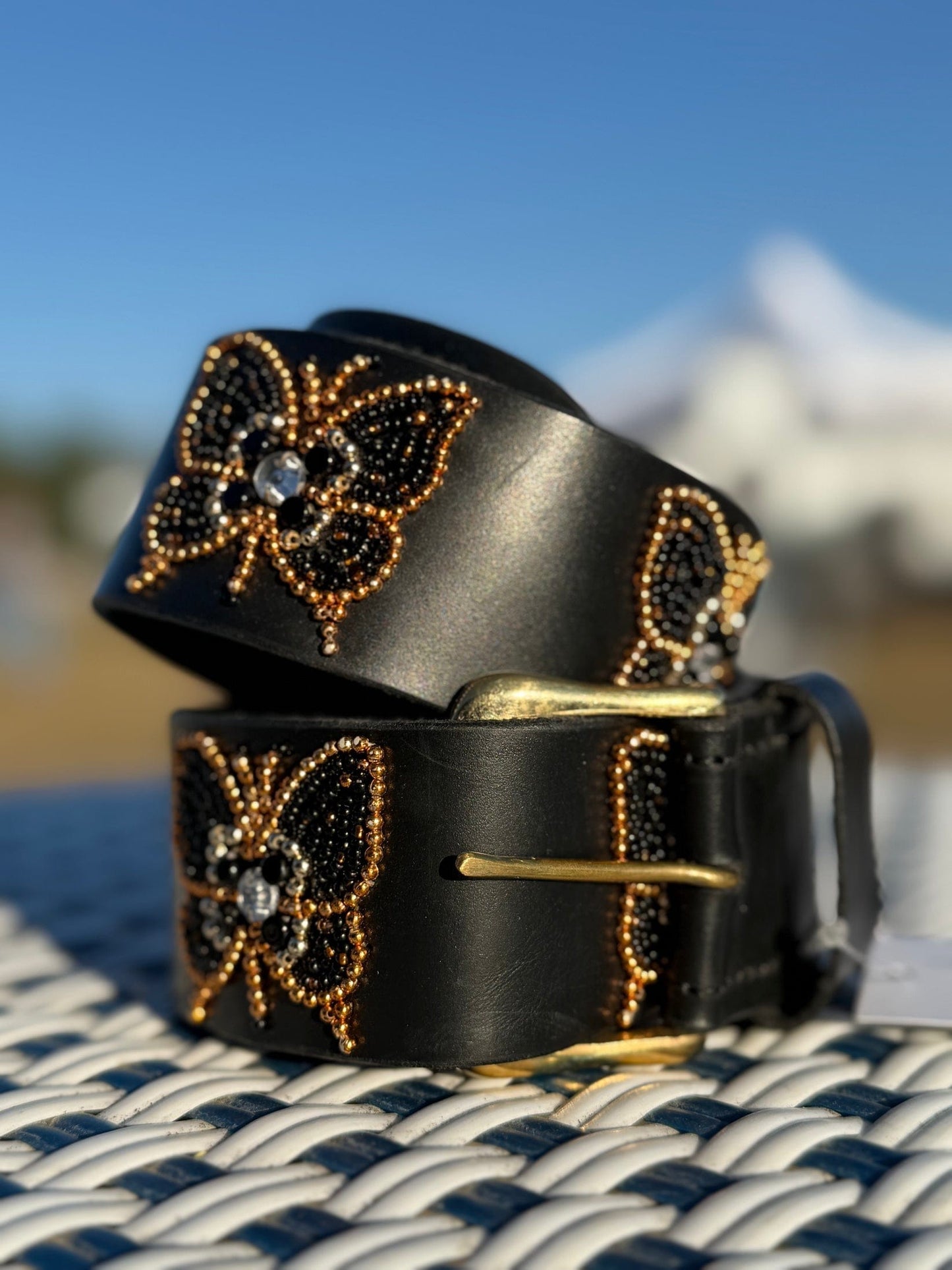 Zinj Designs Butterfly (Black Copper) Belt- 1.75" Beaded Assorted Designs M equestrian team apparel online tack store mobile tack store custom farm apparel custom show stable clothing equestrian lifestyle horse show clothing riding clothes Belt- 1.75" Beaded Assorted Designs M horses equestrian tack store