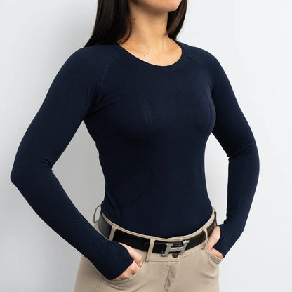 TKEQ Women's Casual Shirt TKEQ- Kennedy Seamless Long Sleeve Shirt - Navy equestrian team apparel online tack store mobile tack store custom farm apparel custom show stable clothing equestrian lifestyle horse show clothing riding clothes horses equestrian tack store