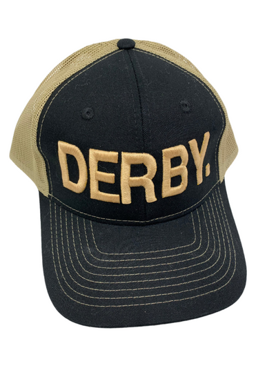 Equestrian Team Apparel Custom Team Hats Black/Khaki Trucker Cap-DERBY. equestrian team apparel online tack store mobile tack store custom farm apparel custom show stable clothing equestrian lifestyle horse show clothing riding clothes horses equestrian tack store