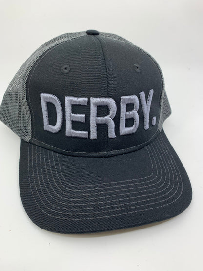 Equestrian Team Apparel Custom Team Hats Black/Grey Trucker Cap-DERBY. equestrian team apparel online tack store mobile tack store custom farm apparel custom show stable clothing equestrian lifestyle horse show clothing riding clothes horses equestrian tack store