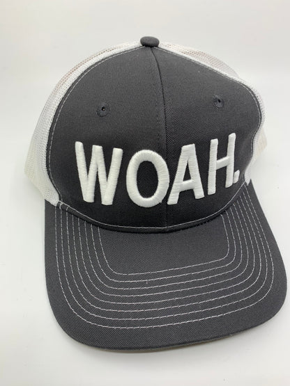 Equestrian Team Apparel Custom Team Hats Dark Grey/White Trucker Cap-WOAH. equestrian team apparel online tack store mobile tack store custom farm apparel custom show stable clothing equestrian lifestyle horse show clothing riding clothes horses equestrian tack store