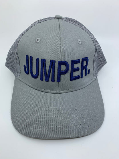 Equestrian Team Apparel Custom Team Hats Grey Trucker Cap-JUMPER. equestrian team apparel online tack store mobile tack store custom farm apparel custom show stable clothing equestrian lifestyle horse show clothing riding clothes horses equestrian tack store