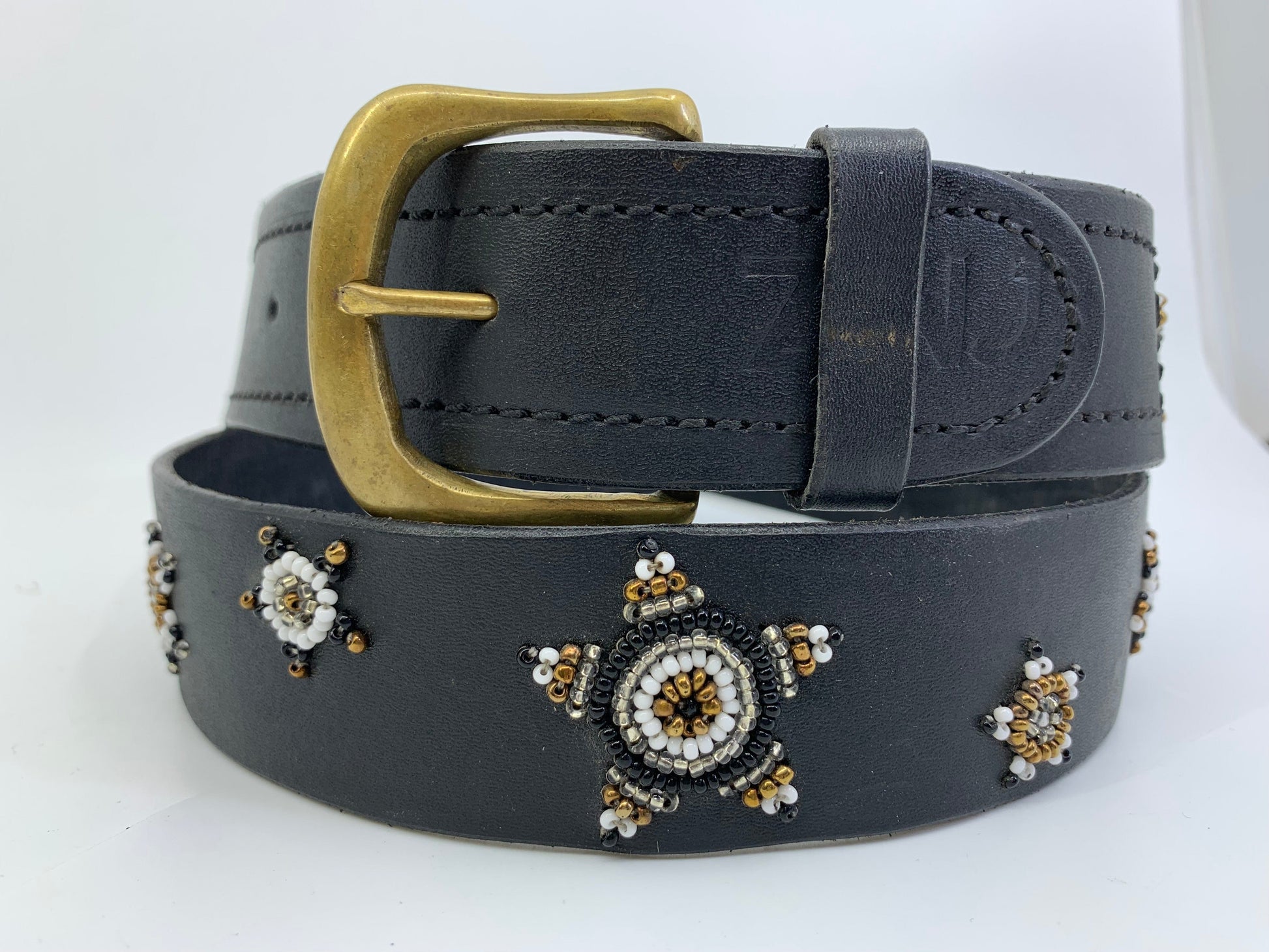 Equestrian Team Apparel M Beaded Belt- 1" White/Gold/Black/Silver Stars equestrian team apparel online tack store mobile tack store custom farm apparel custom show stable clothing equestrian lifestyle horse show clothing riding clothes horses equestrian tack store