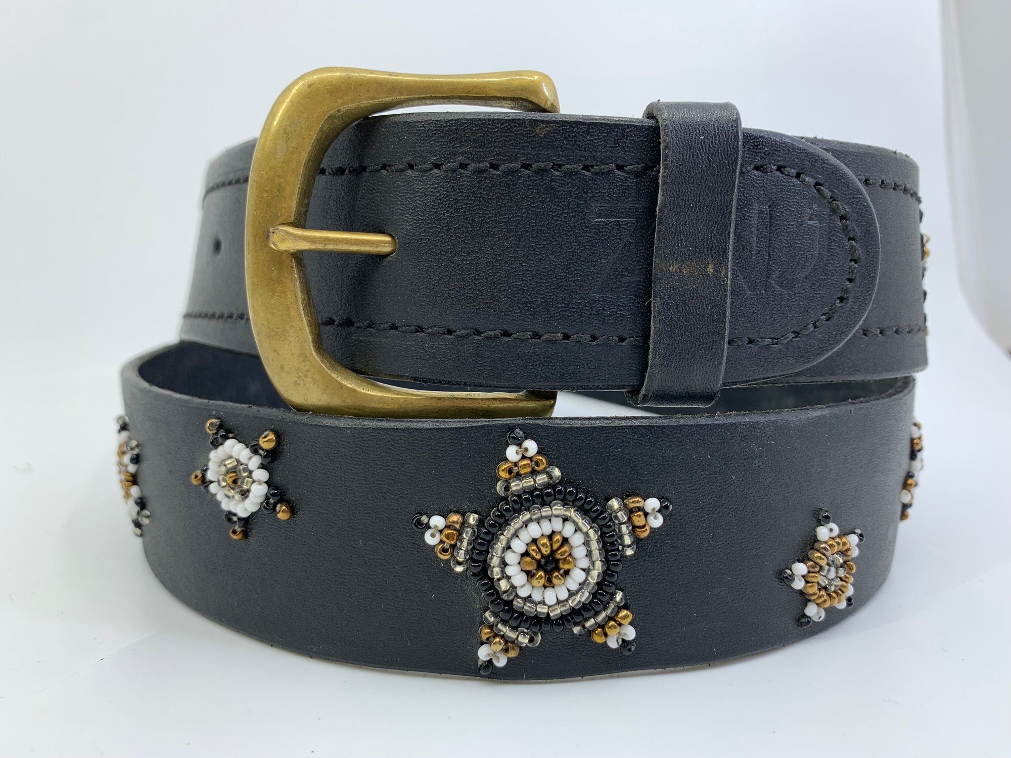 Equestrian Team Apparel M Beaded Belt- 1" White/Gold/Black/Silver Stars equestrian team apparel online tack store mobile tack store custom farm apparel custom show stable clothing equestrian lifestyle horse show clothing riding clothes horses equestrian tack store