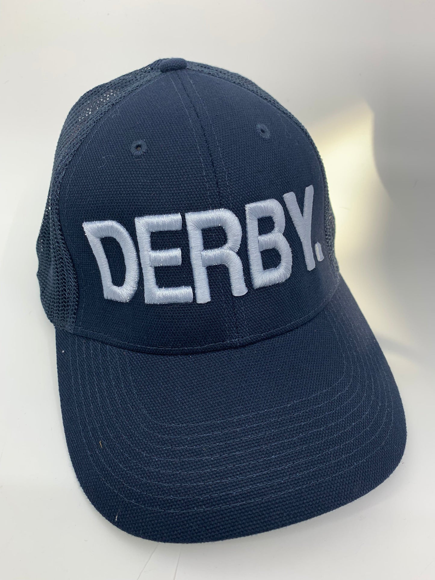 Equestrian Team Apparel Custom Team Hats Navy/Grey Trucker Cap-DERBY. equestrian team apparel online tack store mobile tack store custom farm apparel custom show stable clothing equestrian lifestyle horse show clothing riding clothes horses equestrian tack store