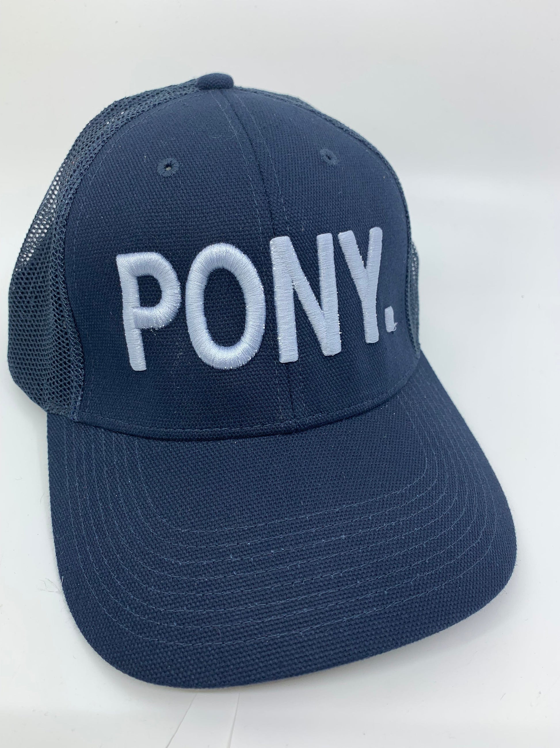 Equestrian Team Apparel Custom Team Hats Navy/Grey Trucker Cap-PONY. equestrian team apparel online tack store mobile tack store custom farm apparel custom show stable clothing equestrian lifestyle horse show clothing riding clothes horses equestrian tack store