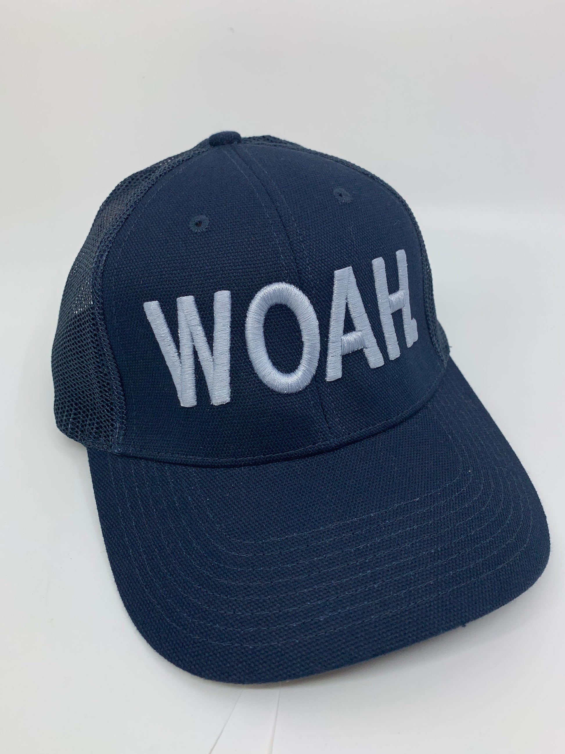 Equestrian Team Apparel Custom Team Hats Navy/Grey Trucker Cap-WOAH. equestrian team apparel online tack store mobile tack store custom farm apparel custom show stable clothing equestrian lifestyle horse show clothing riding clothes horses equestrian tack store