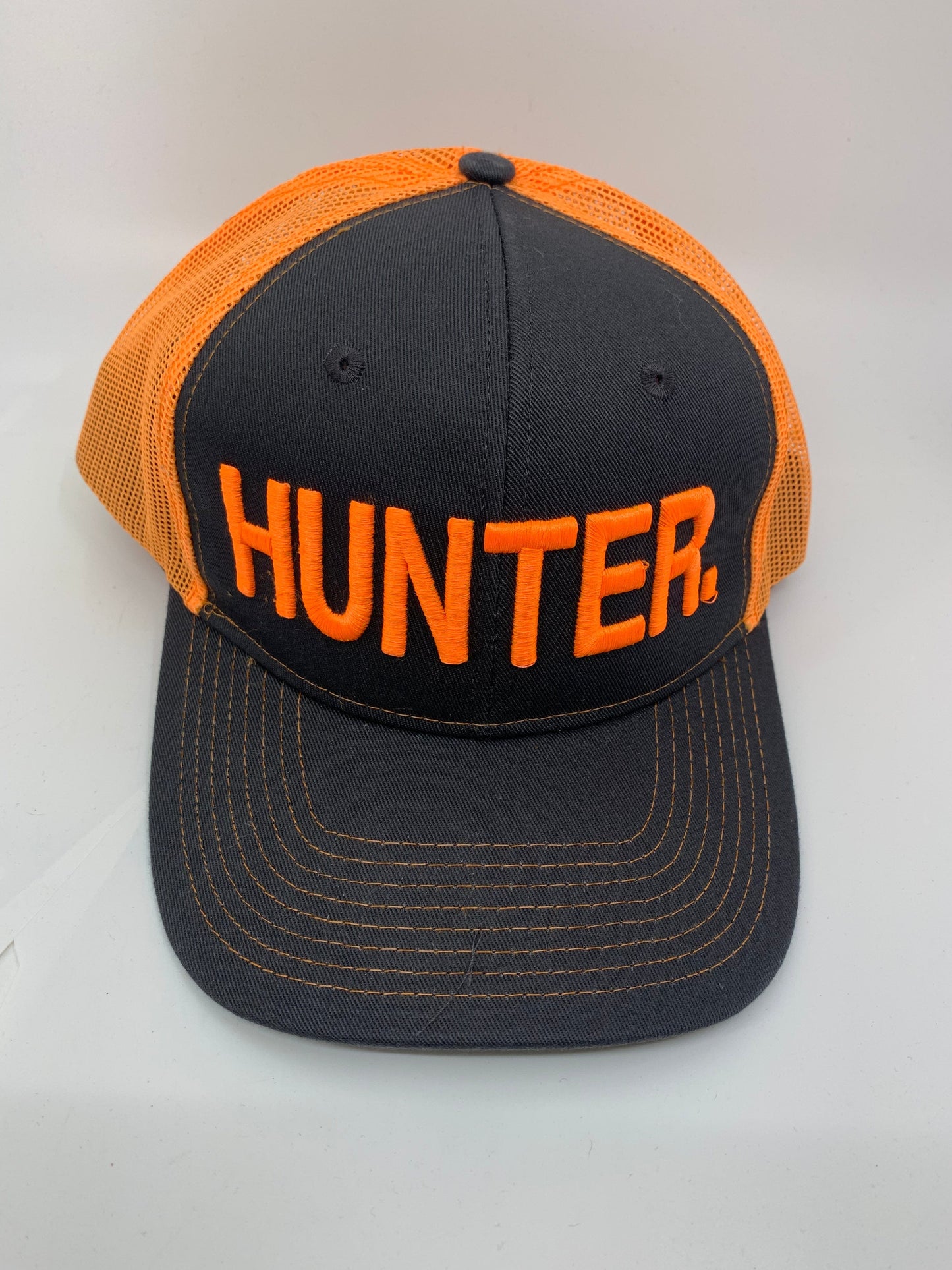 Equestrian Team Apparel Custom Team Hats Orange/Grey Trucker Cap-HUNTER. equestrian team apparel online tack store mobile tack store custom farm apparel custom show stable clothing equestrian lifestyle horse show clothing riding clothes horses equestrian tack store