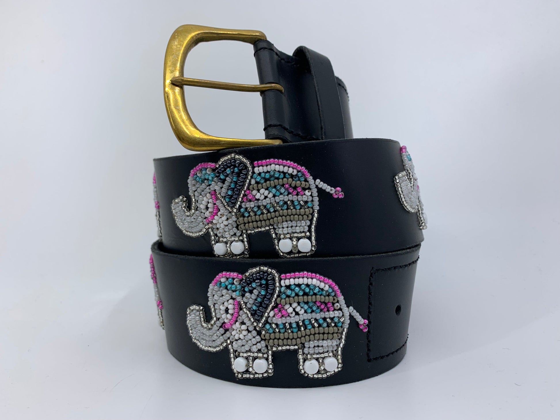 Zinj Designs White and Grey Elephant / XXS Belt- 1.75" Beaded Assorted Designs equestrian team apparel online tack store mobile tack store custom farm apparel custom show stable clothing equestrian lifestyle horse show clothing riding clothes horses equestrian tack store